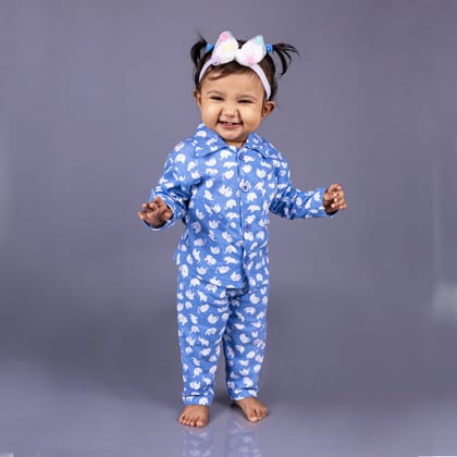 Full Sleeves Baby Elephant Printed Night Suit  for Baby/Kids-Light Blue 3-4 Years-3-4 Years
