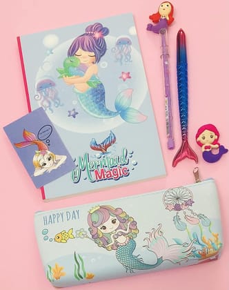 Mermaid theme diary notebook , pouch , pen , pencil , eraser & bookmark
