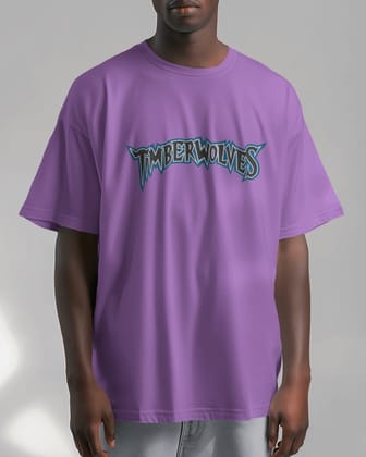 Half Sleeves Printed Oversized T-Shirts (Purple)-Medium