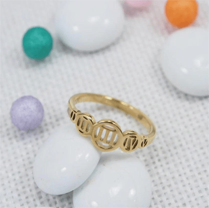 Stainless Steel Gold Plated Roman Numerals Finger Ring