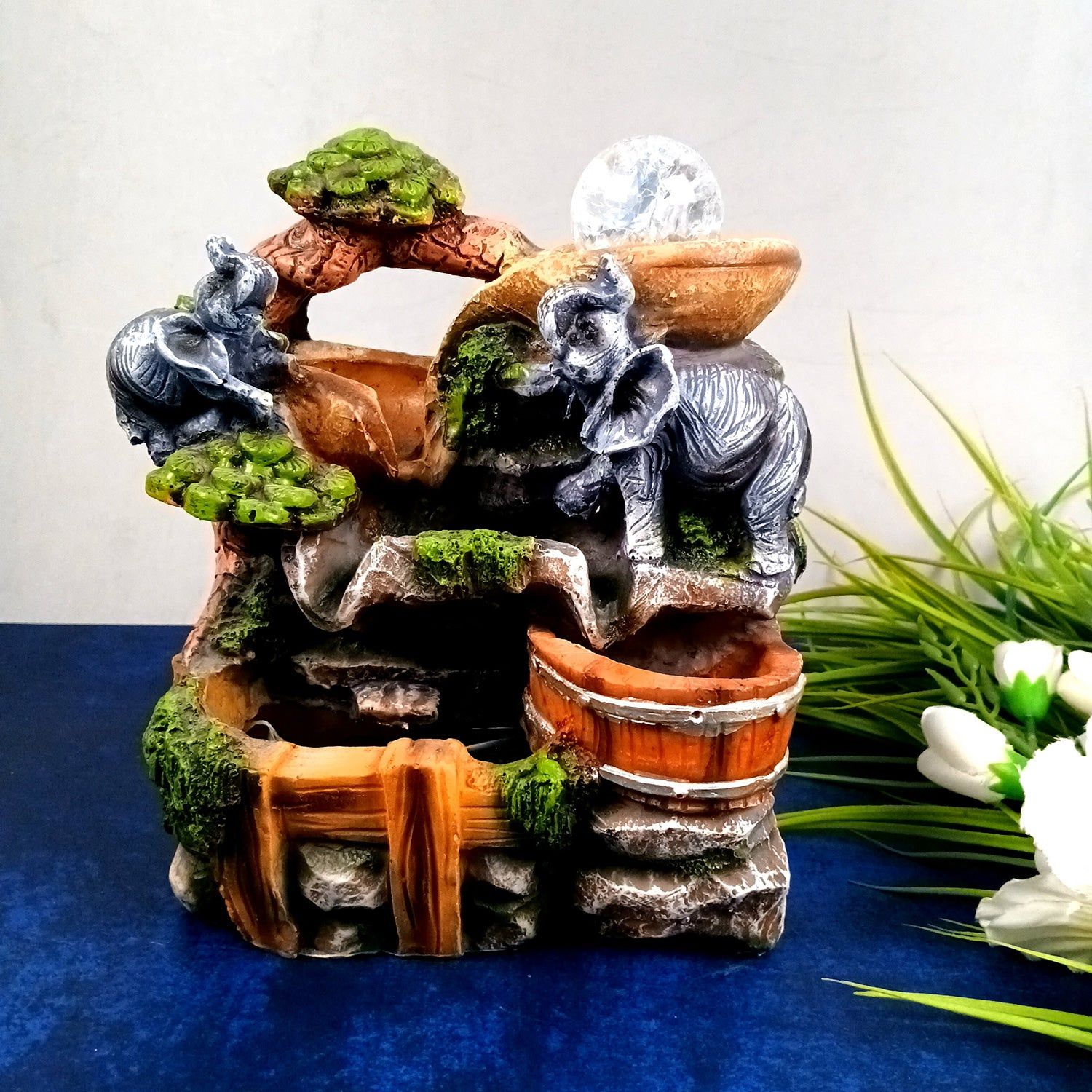 Table Water Fountain with Elephant Design | Indoor Fountains Waterfall - for Vastu, Table, Office, Living Room, Home Decor & Gifts - 10 Inch-Design 1