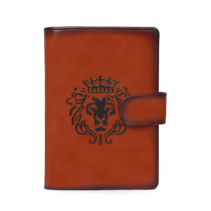 Tan Bi-Fold Multi pockets Diary Cover Embossed Lion Logo By Brune & Bareskin-FS
