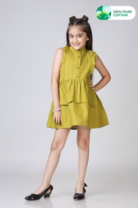 Solid Moss Green Fit And Flair A-Line Dress For Girls-1 Year / Old Moss Green / KDR0090-F-PLCF0010 -1.5 MTR-NIL-NIL-NIL-NIL-NIL-THY02-FS003-NIL-BT0083-4-NIL-NIL