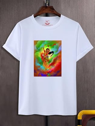 NITYANAND CREATIONS Round Neck White Holi T-Shirt for MEN-HOLI-T-SHIRT-11565-L