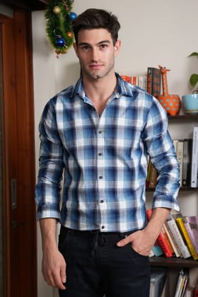 Arrow - Indigo Check Shirt - Blue-S-38 / BLUE