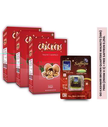 GO Kashmiri Brown Quarters Walnuts (giri) 750g (250gm x 3) + free Saffron 0.25g. worth Rs. 155