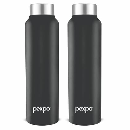 PEXPO Stainless Steel Fridge Water Bottle, 750 ml, Knight Black, Chromo Xtreme | Leak-Proof & Easy to Grip Water Bottle (Pack of 2)