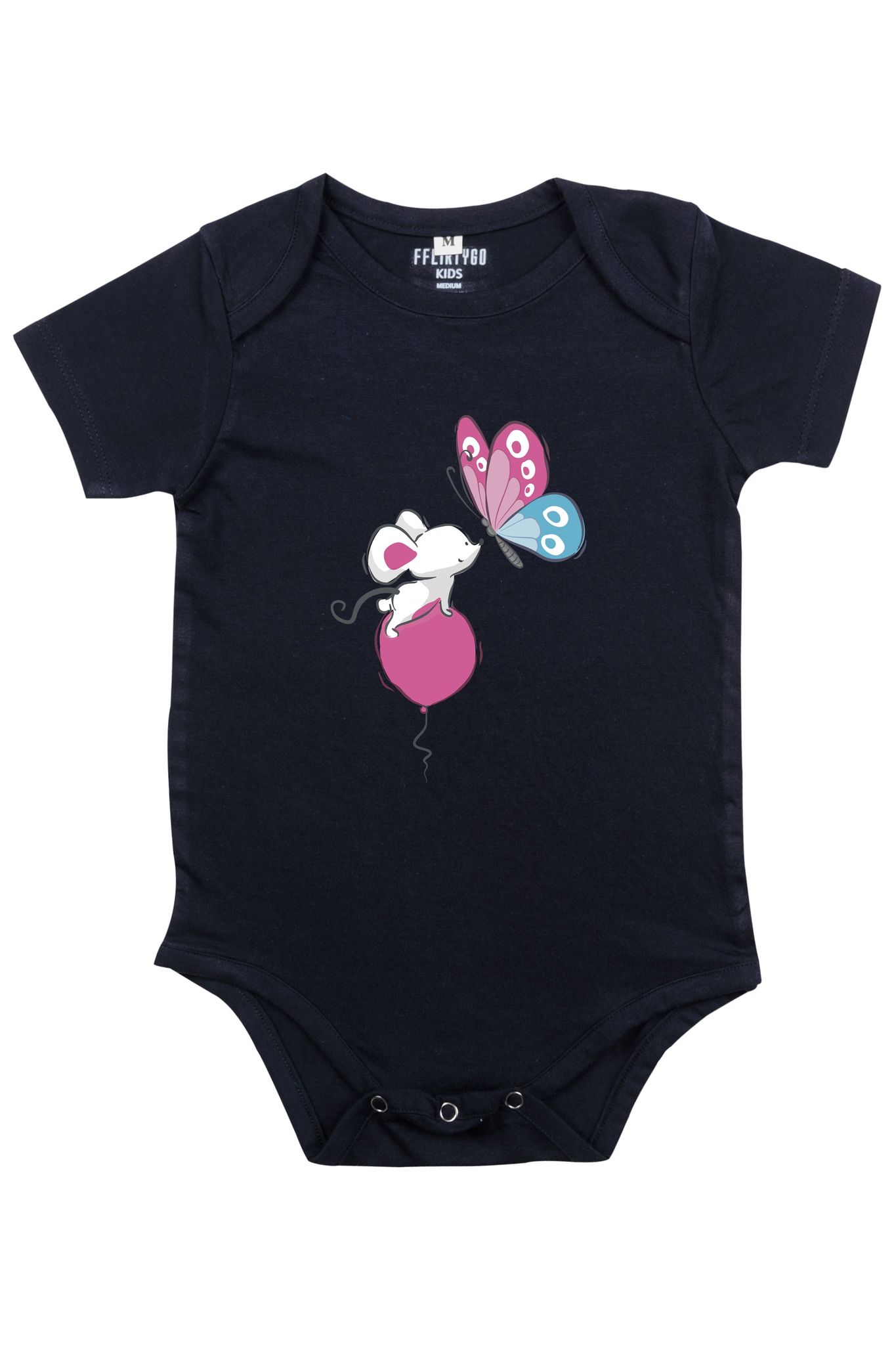 Rat On Balloon and Butterfly Baby Romper | Onesies-Baby Romper / 0-3 Months / Navyblue