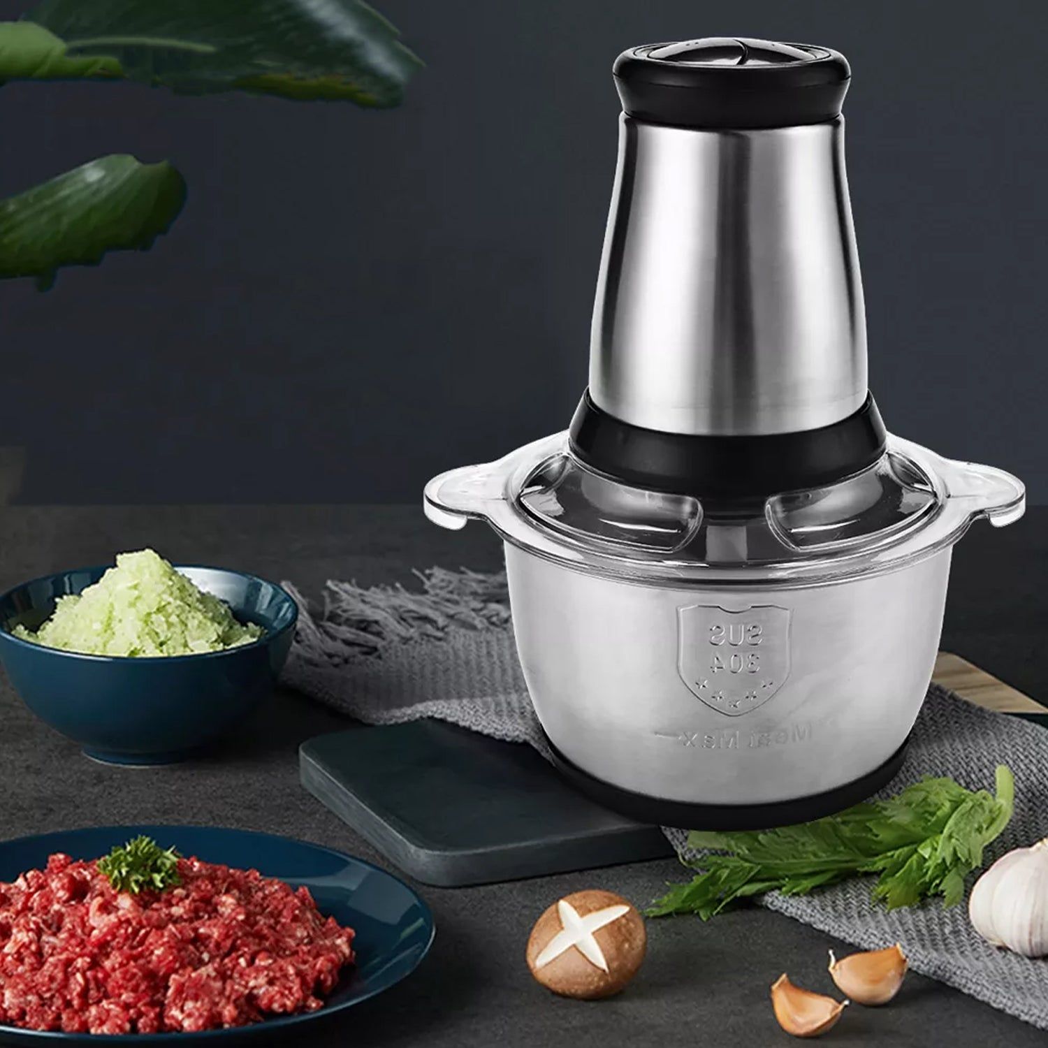 5104 3 Ltr Electric Food Processor Stainless Steel Onion Cutter Multi Chopper 2 Speed Levels 5 Blades Universal Chopper For Kitchen