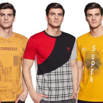 Classic Half Sleeve Cotton Set Of 3 T-Shirt For Men-Light Yellow / XL-42