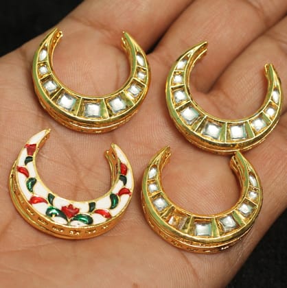 4 Pcs, 30mm, Kundan Chandbali Earrings Components & Connectors Golden-Golden / Kundan