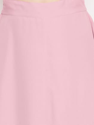 Women Off-White & Pink Solid Top with Skirt