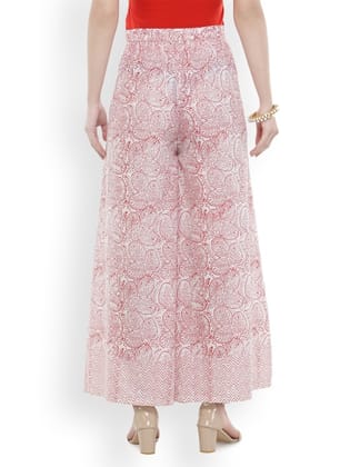 Women White Printed Flared Palazzos