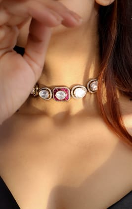 Minerva Polki Red Choker Necklace-Red