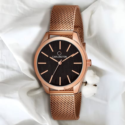 Carlington Elite Ladies Self Adjustable Mesh Strap Water Resistant Analog Watch - For Women CT2001 Copper