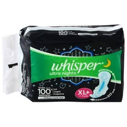 Whisper Ultra Nights Sanitary Napkin with Wings (XL+) 7 pads