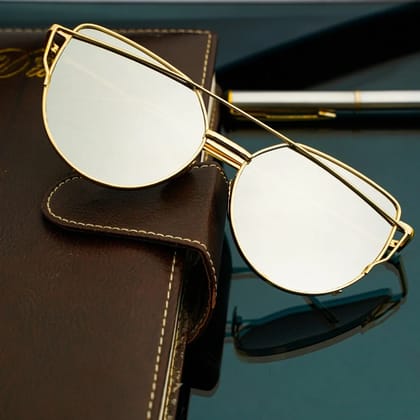 Luxomish Flat Lens Cat Eye Sunglasses Golden Lens
