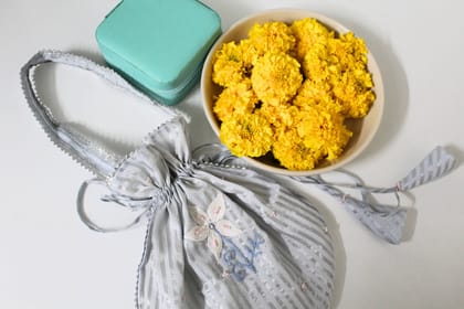 Misty Blue Tissue Potli-Misty Blue