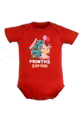 Four Month Milestone Baby Romper | Onesies - Giraffe w/ Custom Name-Baby Romper / Red / 0-3 Months