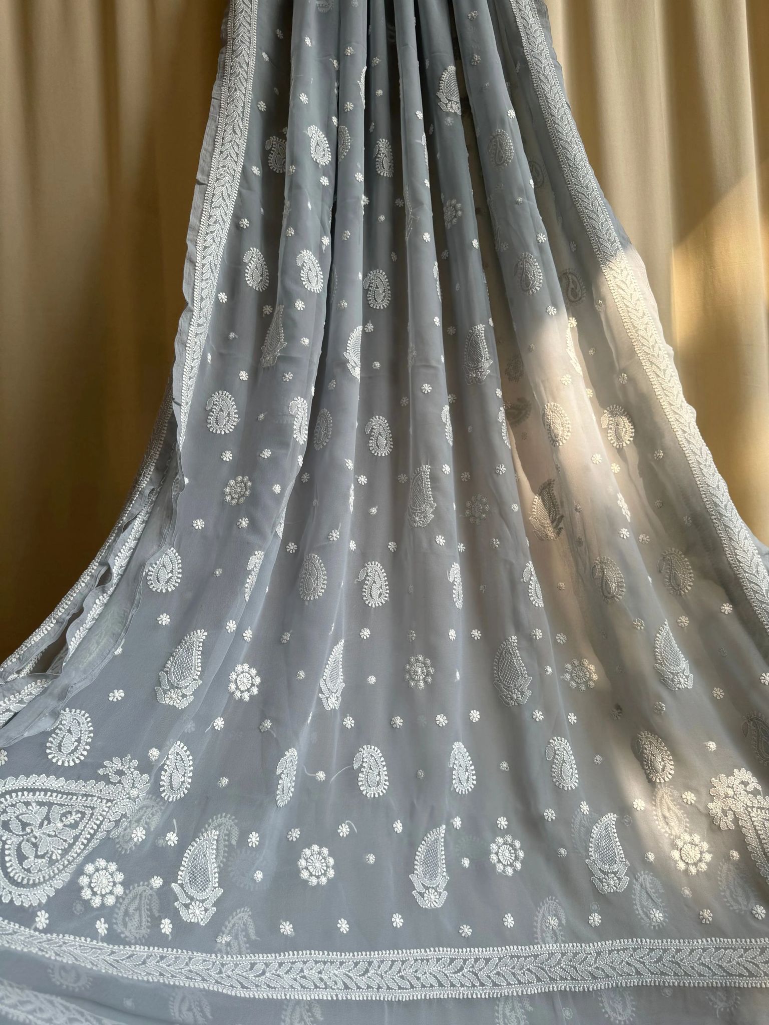 Georgette Chikankari saree in Grey-Grey