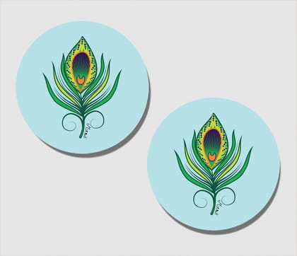 Blue Peacock Round Acrylic Coasters - Set of 2