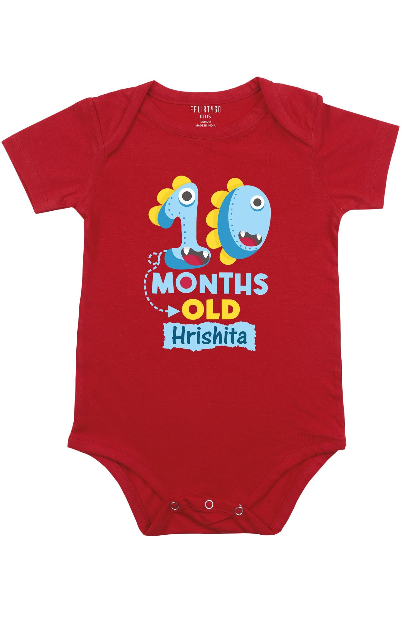 Ten Month Milestone Baby Romper | Onesies w/ Custom Name-Red / Baby Romper / 0-3 Months