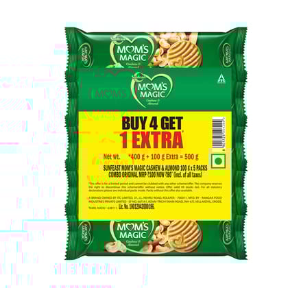 Sunfeast Mom's Magic Cashew And Almond Cookie, 100G (Buy 4 Get 1 Extra)