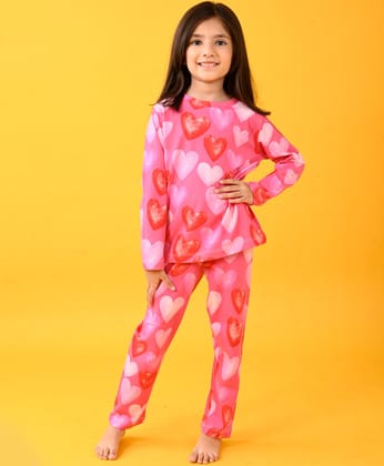 PINK HEART LONG SLEEVES PYJAMA SET - PINK-6-12 MONTHS / 2N / PINK