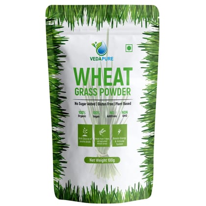 VEDAPURE NATURALS 100% Natural & Organic Wheatgrass Powder For Immunity & Energy - 100gm