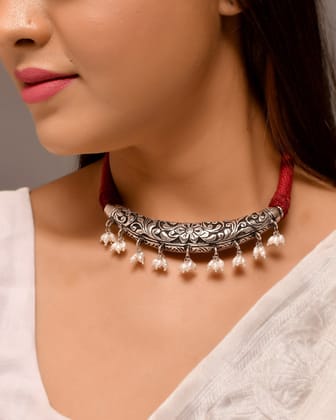 Shankh silver necklace