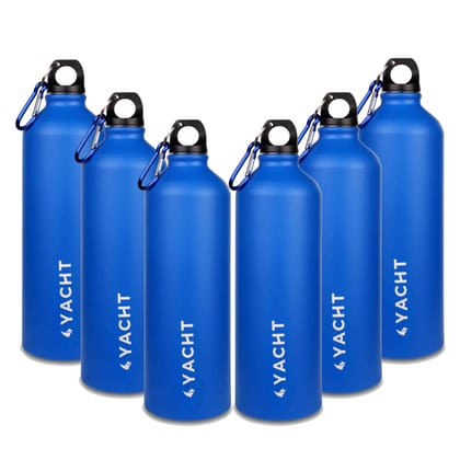 Yacht Aluminium Single Wall Fridge Water Bottle, Refrigerator Bottle, Rock Blue, 750 ml (Pack of 6)