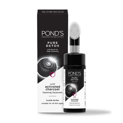 Pond's Pure Detox Foaming Brush Facewash for Clear Glow, Gentle Exfoliation, Deep Clean, All Skin Types (150 ml)