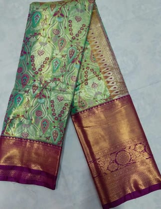 Elegant Traditional Indian Saree - Blue Silk Saree with Gold Border