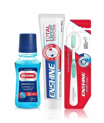 Enshine Total Expert Toothpaste (100g), Mouthwash (150ml) and 1Pc Toothbrush