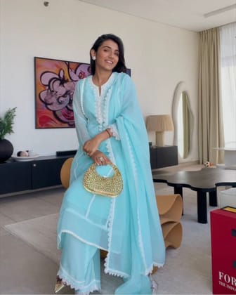 Dreamy Blue Anarkali with Wide Leg pants-XXS / XXS