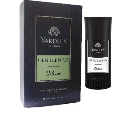 YARDLEY LONDON 1 GENTALMAN URBANE PERFUME 100 ML ,1 GENTALMAN CLASSIC BODY SPRAY 150 ML  ,PACK OF 2 .