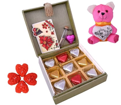 MANTOUSS Valentines Day Chocolate Gift Pack for Girl Friend/Boy Friend+ Cute Teddy Bear + Valentines Day Greeting Card + Love Message Bottle+ Heart Shaped Candle