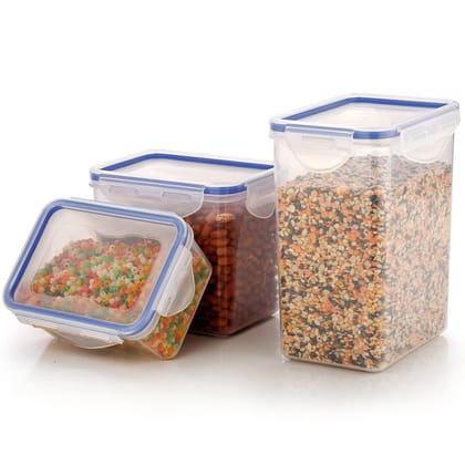 5827 Rectangle ABS Airtight Food Storage Containers with Leak Proof Locking Lid Storage Container Set of 3 Pc (Approx Capacity 500 ml,1000 ml,1500 ml Transparent)
