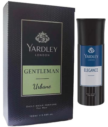 YARDLEY LONDON 1 GENTALMAN URBANE PERFUME 100 ML , 1 ELEGANCE BODY SPRAY 150 ML, PACK OF 2 .