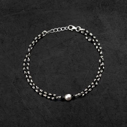 925 sterling silver pearl black beaded and duble chain bracelet Combo use bracelet or anklets, Mangalsutra bracelet mbr02-6''