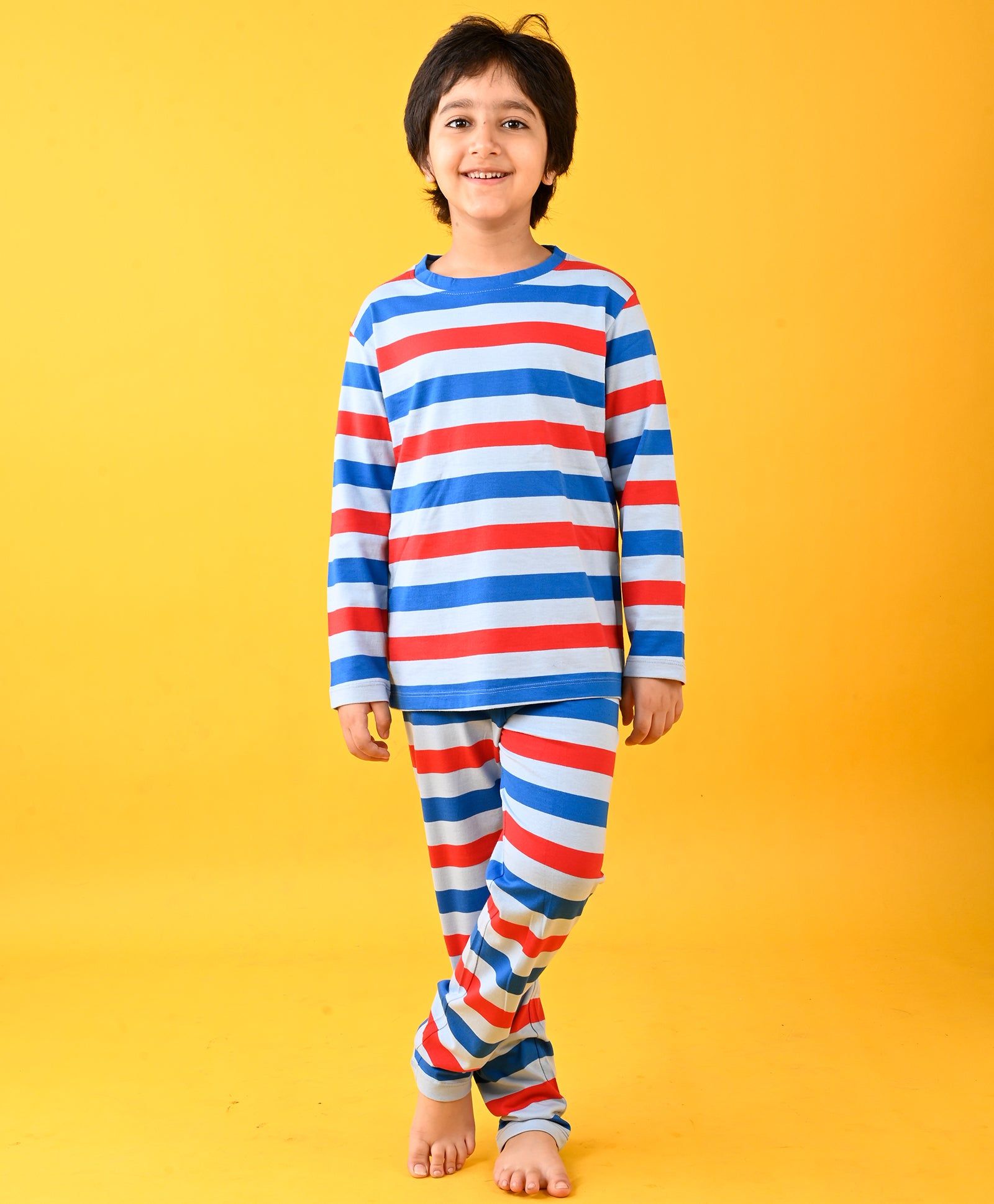 RED SKY ROYAL STRIPER LONG SLEEVE PYJAMA SET - RED/SKY-0-6 MONTHS / 2N / RED/SKY
