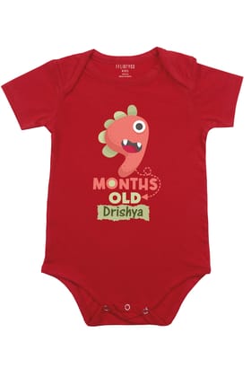 Nine Month Milestone Baby Romper | Onesies w/ Custom Name-Baby Romper / Red / 0-3 Months