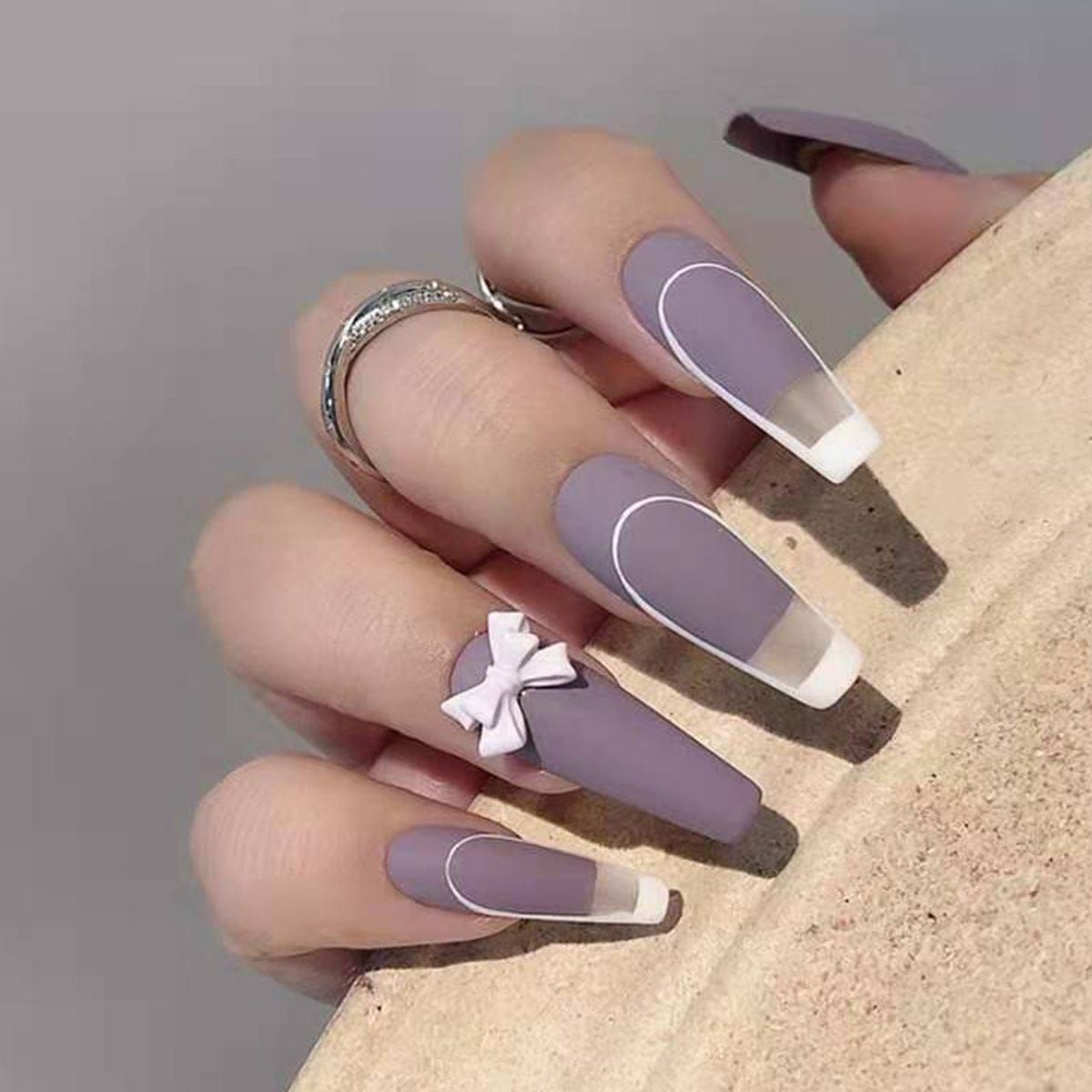 SMOOKY Reusable - 24 Pcs fake nails kit-Purple Bow