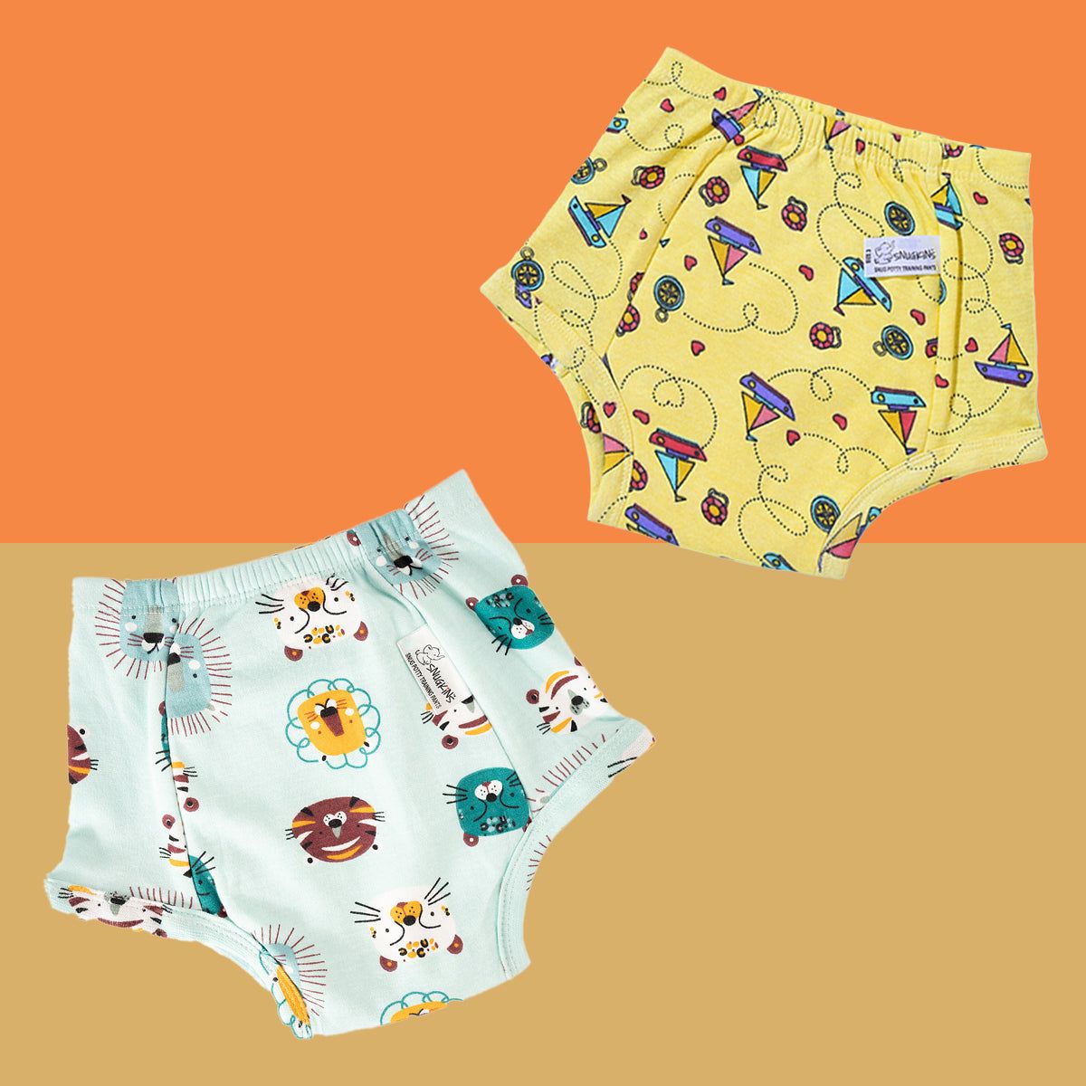 Potty Training Pants Sailing Boat & Roaring Lion Print 1-2 Years Pack of 2-Size 1 (1-2 years)