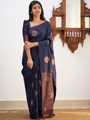 Ethnic Motifs Woven Design Zari Banarasi Saree
