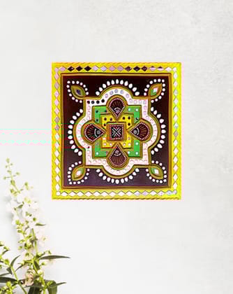 Colorful Geometric Square Shaped Lippan Art, 12 Inch x 12 Inch