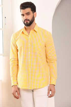Gingham Sports Cotton Shirts Yellow And White (Size - M) by BLUE EAGLE