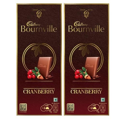 Cadbury Bournville Cranberry Dark Chocolate Bar, 2x80 g Multipack