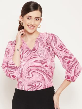 Pink Printed Crepe Wrap Top