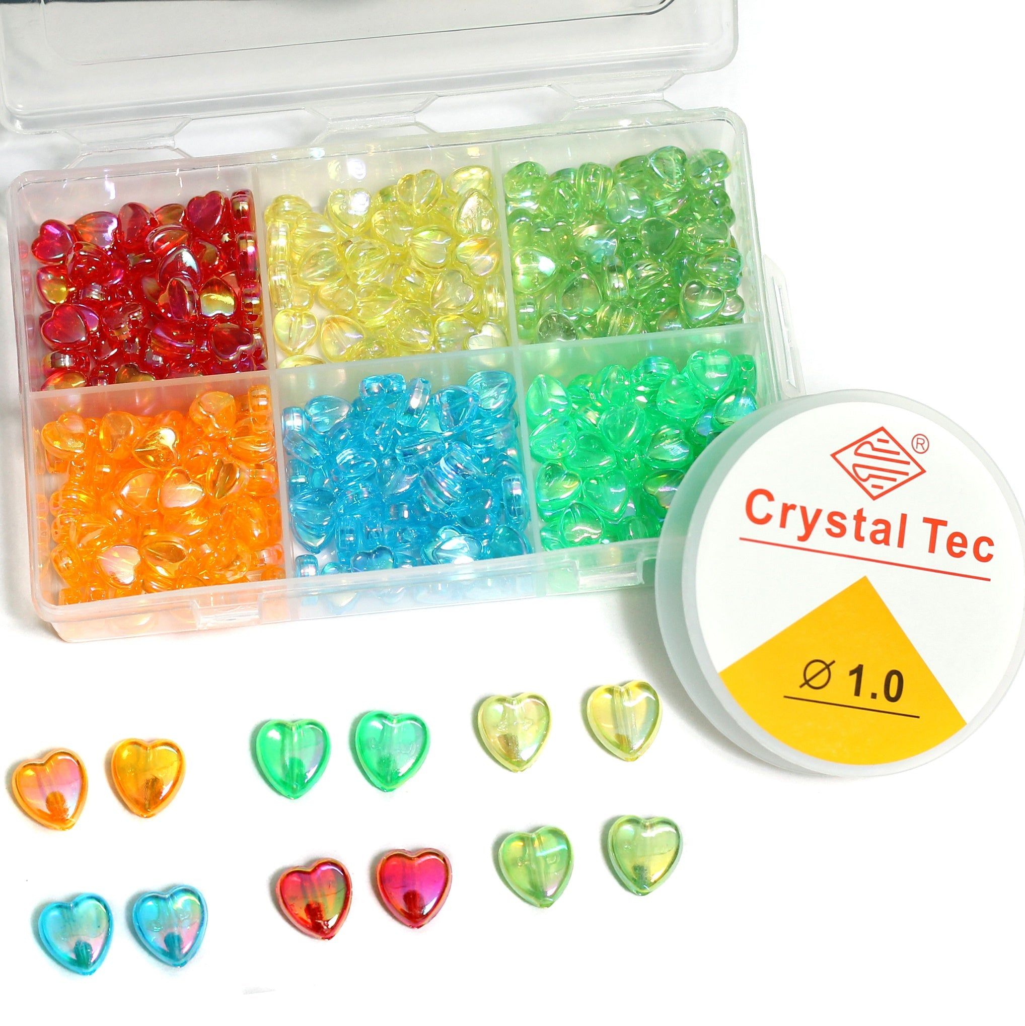 10 Pcs, 300 Pcs, 8mm Heart Acrylic Spacer Beads Multicolor DIY Kit With 10 Mtrs Elastic Thread DIY Jewelry Bracelet Earring Necklace Craft Making-MultiColor